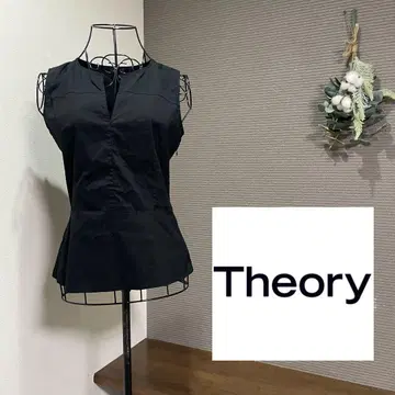 Theory 띠어리 슬리브리스 블라우스 슬릿 넥 블랙