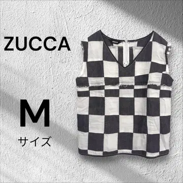 ZUCCA 슬리브리스 탑스 블라우스 체크 무늬 M 사이즈 블랙 화이트