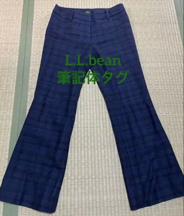 L.L.Bean 네이비 체크 플레어 팬츠 필기체 로고