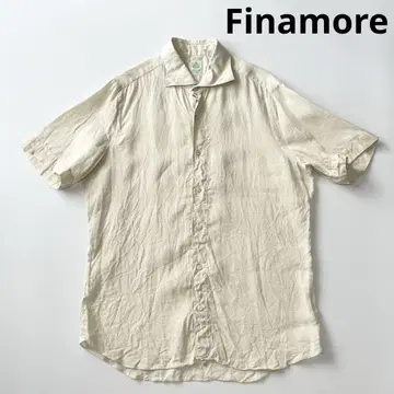 Finamore 피나모레 와이드 칼라 린넨 셔츠 L 베이지 계열 반팔