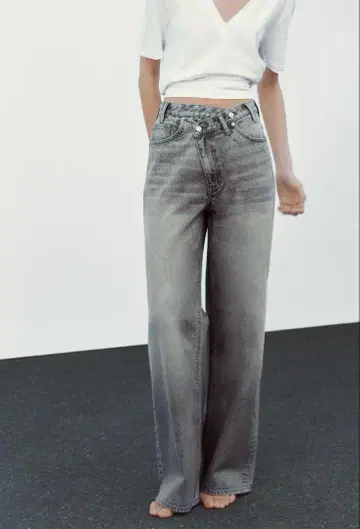 ZARA 하이웨스트 와이드 레그 풀렝스 40 사이즈 그레이 블랙