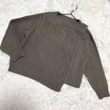 INTERPLANET 케이블 짜임 니트 아지메 숏 기장 그레이지 (F)