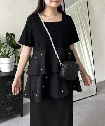 미사용 새상품 프로즈 베일 밑단 펄 도킹 티어드 티셔츠