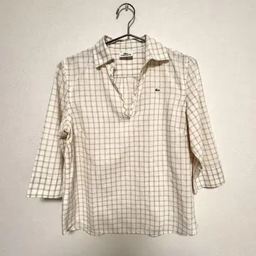 LACOSTE 라코스테 린넨 혼방 블라우스 셔츠 스키퍼 체크 마 L