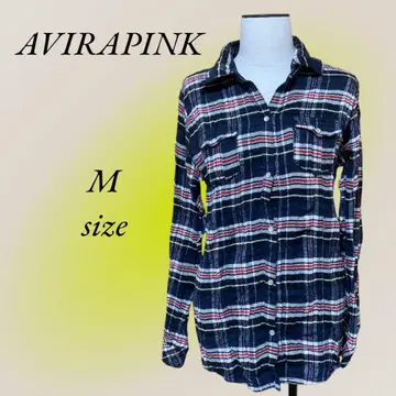 AVIRAPINK 상의 셔츠 긴팔 주름 가공 체크 무늬 M 겉옷