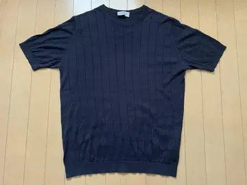John Smedley 반팔 니트 리브 코튼 네이비 M