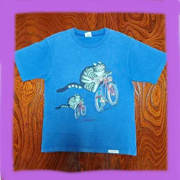 빈티지 crazy shirts 밤반캣 캣 티셔츠 자전거