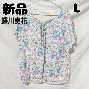 신상품 미사용 지유 미카 나카가와 프린트 블라우스 반팔 셔츠 XL 블루
