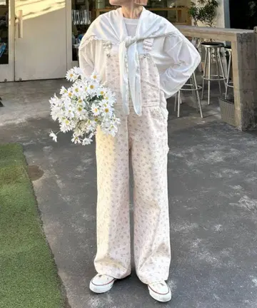 w closet 플라워 프린트 오버롤 핑크