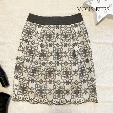 부제트 VOUSETES 당초 자수 쇼와 레트로 코쿤 스커트 S 사이즈