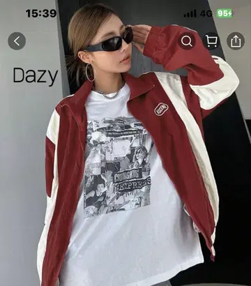 SHEIN DAZY 스트라이프 자켓 레터 프린트 루즈한 사이즈