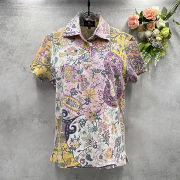 ETRO 반팔 피케 셔츠 페이즐리 올 패턴 멀티 컬러 46