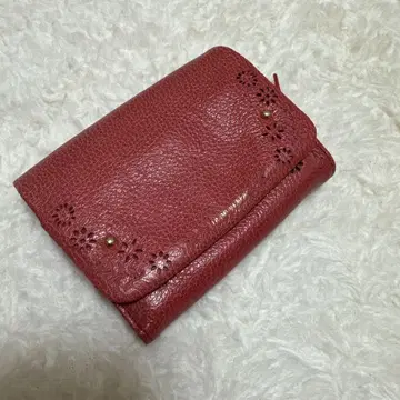 가죽 꽃 무늬 두겹 지갑 레드