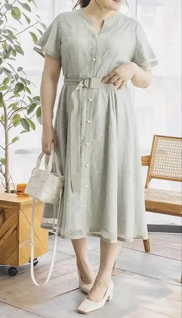 빅 사이즈 3L 반팔 무릎 기장 원피스