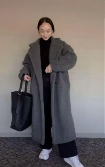 SH-KI 인기 그레이 보아 롱 코트