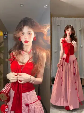 빨간색과 핑크색 셋업 LT96