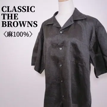 CLASSIC THE BROWNS 린넨 100% 반팔 셔츠 블랙 2L