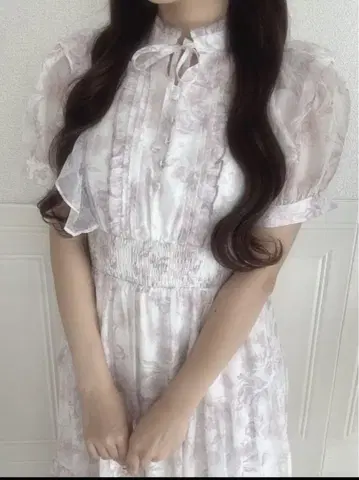 evelyn 에블린 라메 프릴 꽃무늬 OP 원피스 핑크 롱 사이즈