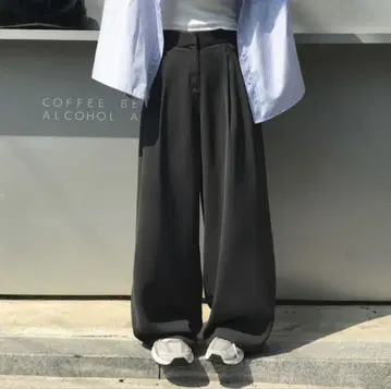 더블 턱 와이드 슬랙스 팬츠 (M-long)