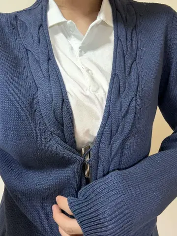 네이비 케이블 짜임 가디건 여성용