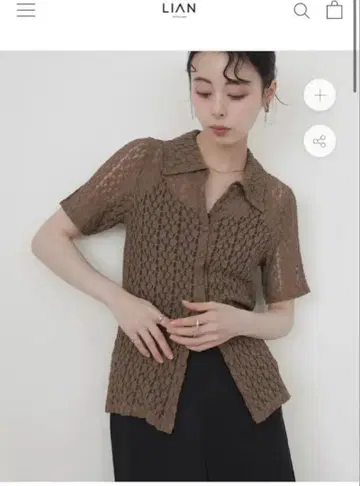 플라워 레이스 반팔 셔츠 브라운 LIAN 미사용 새상품