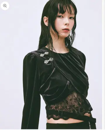 타나카 다이스케 개더 넥 벨벳 상의 블랙