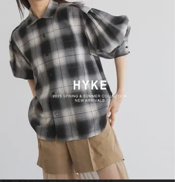 HYKE 하이크 옴브레 체크 셔츠 벌룬 슬리브 블라우스 사이즈 1