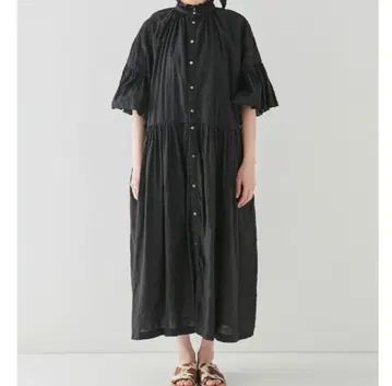nest Robe 천연 염색 플레어 개더 슬리브 원피스