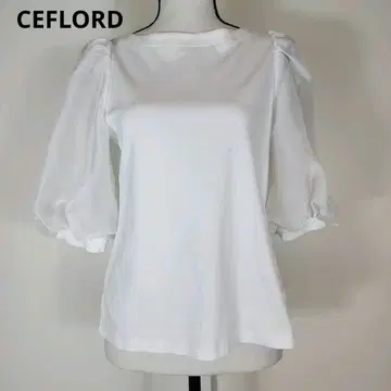 CELFORD 시어 슬리브 콤비 티셔츠 화이트