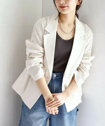 SHIPS any: 린넨 하운드투스 체크 테일러드 자켓 택 포함 새상품