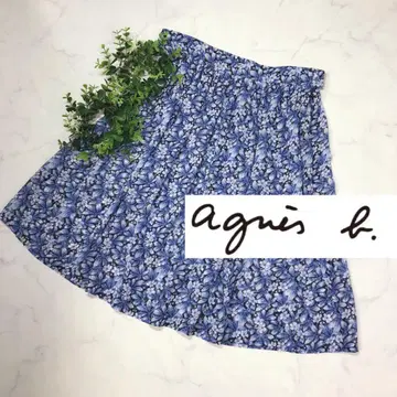 agnes b. 에네스베의 비침이 있는 블루 꽃무늬 스커트 40