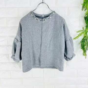 노카라 프론트 오픈 반팔 가디건 퍼프 슬리브 비쥬 펄