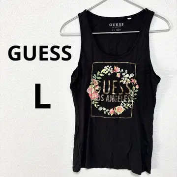 게스 GUESS 여성용 블랙 슬리브리스 티셔츠 로고 L
