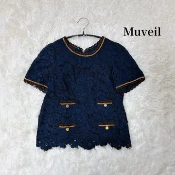 Muveil 뮤벨 꽃무늬 레이스 네이비 골드 척 고급스러운 상의