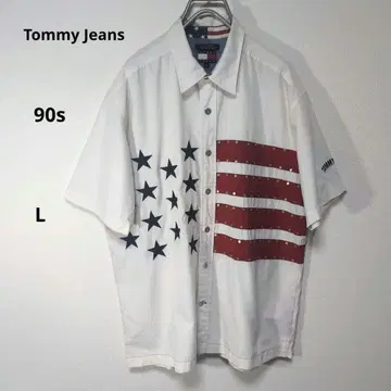 Tommy Jeans 반팔 셔츠 별과 줄무늬 USA L 레어 희귀 90s