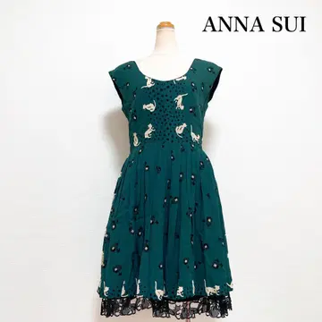 ANNA SUI 안나수이 캣 레이스 원피스 플레어 그린 미국제