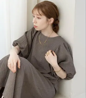 hinari 체크 무늬 퍼프 슬리브 원피스