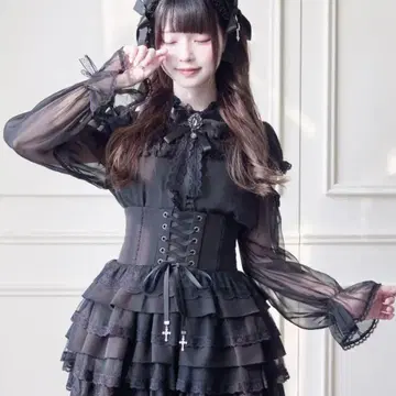 NoGenki 더블 레이어 쉬폰 블라우스 블랙