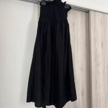 미사용 새상품 H&M 베어 탑 원피스 블랙 검정 셔링 L 레이어드