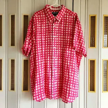 Lands' End 반팔 셔츠 XXL 핑크 체크 린넨 100% 린넨