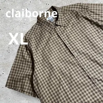 claiborne 반팔 셔츠 올 패턴 XL 기하학 에스닉 브라운