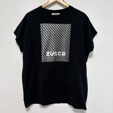 주카 zucca 실버 스트라이프 로고 티셔츠 M 오버 사이즈 블랙
