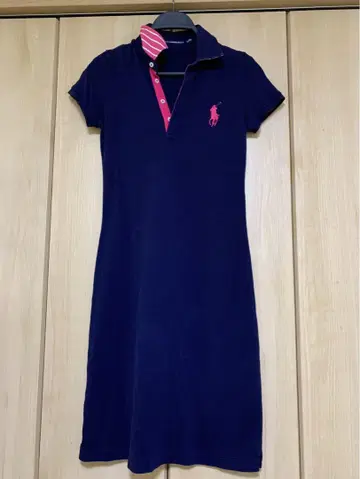 랄프 로렌 카라 뒷면 보더 빅 포니 자수 폴로 원피스 네이비 XS