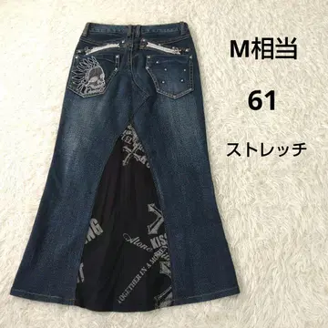 리메이크 패치워크 롱 데님 스커트 y2k 자수 스트레치 M 상당