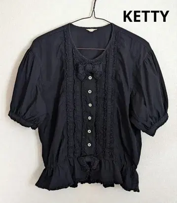 KETTY 리본 2개 프릴 핀턱 볼륨 소매 블라우스 블랙