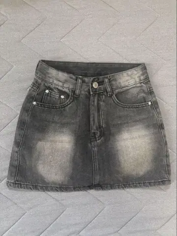 라메 데님 스커트