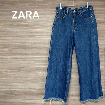 ZARA [S] 블루 와이드 레그 데님 프린지 밑단 루즈핏