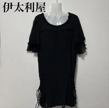 이타리야 반팔 상의 1 블랙 튜닉 실크 100% XL