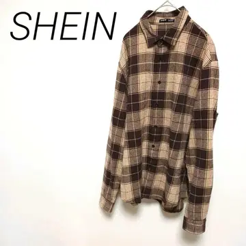 SHEIN 브라운 체크 무늬 긴팔 셔츠 L 캐주얼 레이어드