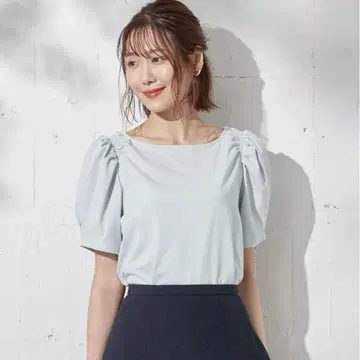 쿠미쿄쿠 [세탁 가능] 마카롱 컬러 개더 슬리브 티셔츠